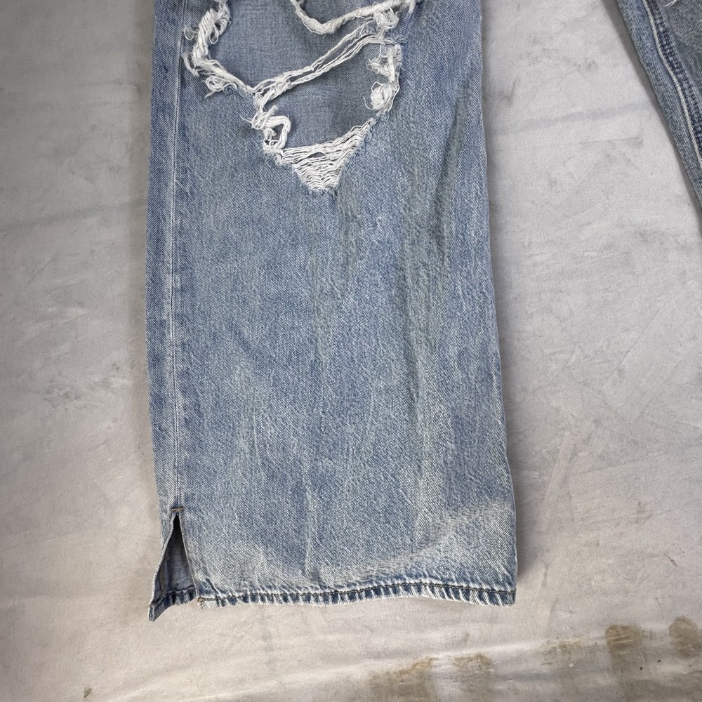 American Eagle Womens Wide-Leg Jeans Light Blue Denim High-Rise Baggy Ripped 2 - Picture 7 of 16
